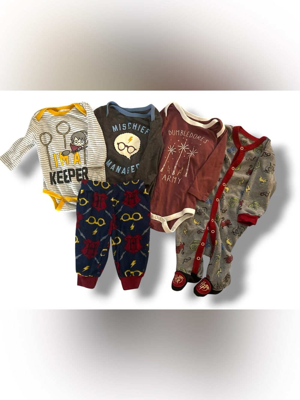Harry Potter Themed 0-6 Month Baby Bundle 4x Onesie & Pajama Pant